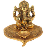 Golden Oxidized Antique Metal Patta Ganesha with Deepak