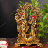 Metal Lord Radha Krishna Idol with Diya Golden Finish
