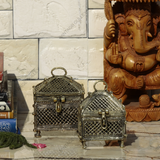 Vintage Gulley Brass Dhokra Rectangular Box - Set of 2