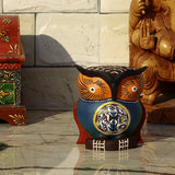 Hand Carved & Hand Painted Wooden Owl - Blue - Vintage Gulley