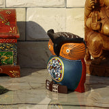 Hand Carved & Hand Painted Wooden Owl - Blue - Vintage Gulley