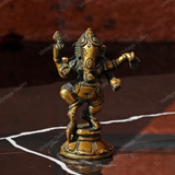 Brass Charbhuja Dancing Ganesha - Antique Look
