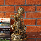 Brass Krishna with Cow for Pooja/Decor - Medium