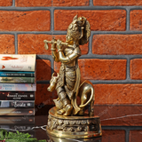 Brass Krishna with Cow for Pooja/Decor - Medium