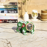 Wooden Hand-Painted Elephant with Warli Art Bird Motif - Green - 3 Inches - Vintage Gulley