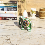 Wooden Hand-Painted Elephant with Warli Art Bird Motif - Green - 3 Inches - Vintage Gulley
