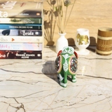 Wooden Hand-Painted Elephant with Warli Art Bird Motif - Green - 3 Inches - Vintage Gulley