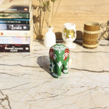 Wooden Hand-Painted Elephant with Warli Art Bird Motif - Green - 3 Inches - Vintage Gulley