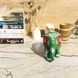 Wooden Hand-Painted Elephant with Warli Art Bird Motif - Green - 4 Inches - Vintage Gulley