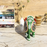 Wooden Hand-Painted Elephant with Warli Art Bird Motif - Green - 5 Inches - Vintage Gulley