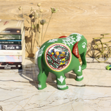 Wooden Hand-Painted Elephant with Warli Art Bird Motif - Green - 6 Inches - Vintage Gulley