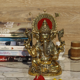 White Metal Golden Oxidized Ganesha Sitting