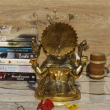 White Metal Golden Oxidized Ganesha Sitting