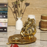 Golden Oxidized Antique Metal Patta Ganesha with Deepak