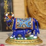 Enameled Meenakari Cow & Calf Royal Blue-Blue