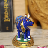 Enameled Meenakari Cow & Calf Royal Blue-Blue