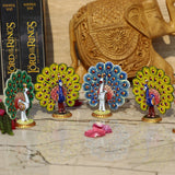 Enameled Metal Dancing Peacock Figurine  - Set of 4 - Vintage Gulley
