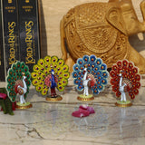 Enameled Metal Dancing Peacock Figurine  - Set of 4 - Vintage Gulley
