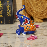 Meenakari Royal Blue Elephant Sitting - 5 Inches