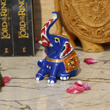 Meenakari Royal Blue Elephant Sitting - 5 Inches