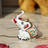 Meenakari White Elephant Sitting - White