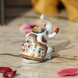 Meenakari White Elephant Sitting - White