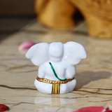 Enameled Metal Appu Ganesha Idol - 2 Inches - White & Green