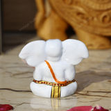 Enameled Metal Appu Ganesha Idol - 2.5 Inches - White & Orange