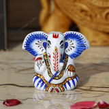 Enameled Metal Appu Ganesha Idol - 2.5 Inches - White & Blue
