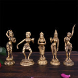 Brass Set of 5 Apsara Dancing Lady Statue Idol Showpieces Beautiful Dancing Ladies