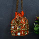 Rajasthani Potli Bag Mirrorwork - Orange