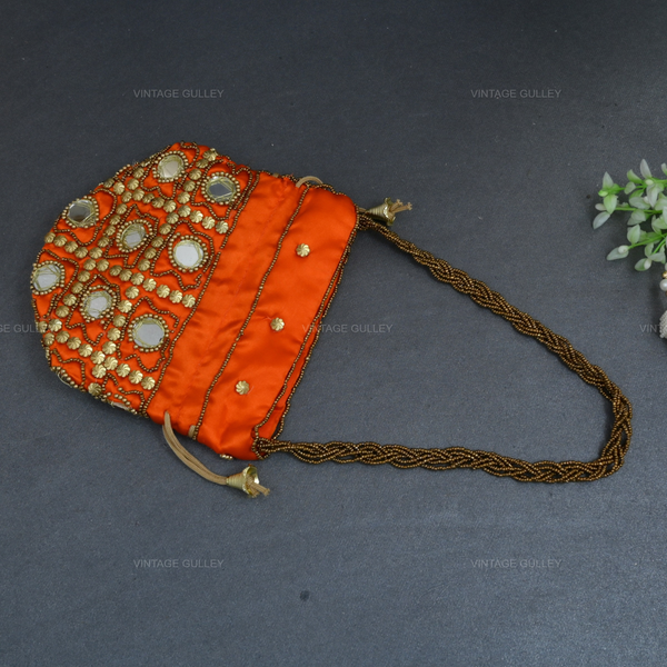 Rajasthani Potli Bag Mirrorwork - Orange