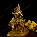 Brass Krishna with Cow for Pooja/Showpiece/Decorative