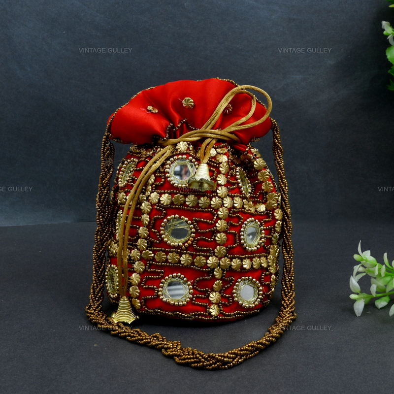 Rajasthani Potli Bag Mirrorwork - Red