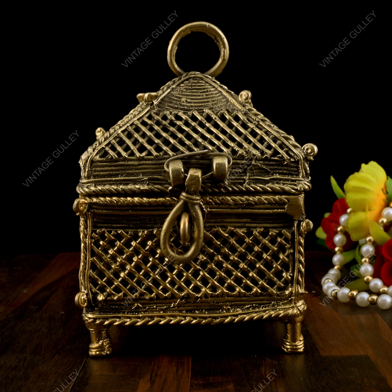 Brass Dhokra Rectangular Jewelry Box - Small
