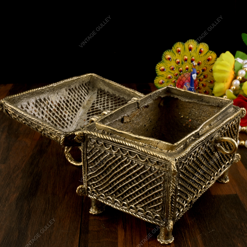 Brass Dhokra Rectangular Jewelry Box - Medium