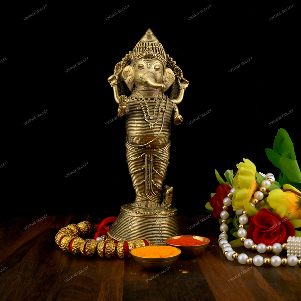 Brass Dhokra Charbhuja Standing Ganesha