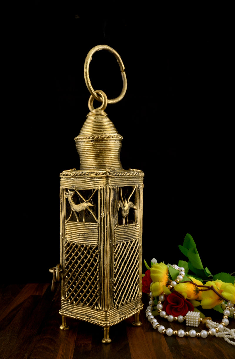Brass Dhokra Tea Light Holder Lantern