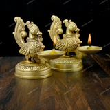 Brass Dancing Peacock Diya Small - Set of 2