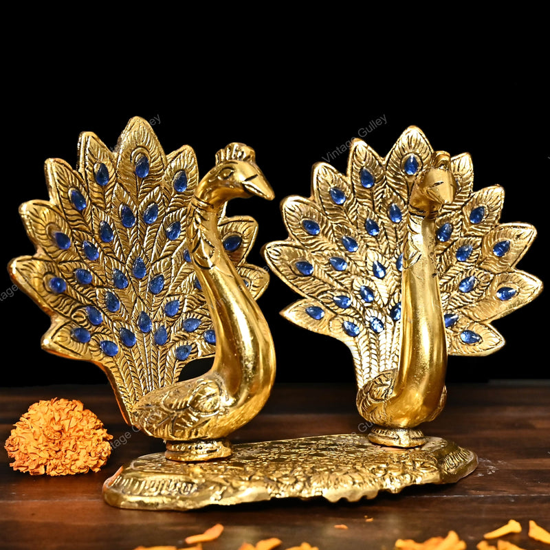 White Metal Golden Oxidized Peacock Pair