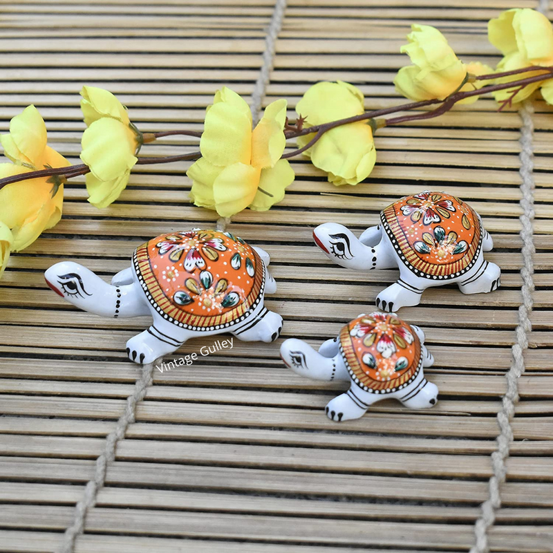 Metal Meenakari Tortoise for Home Decorative Showpiece (Orange) - Vintage Gulley