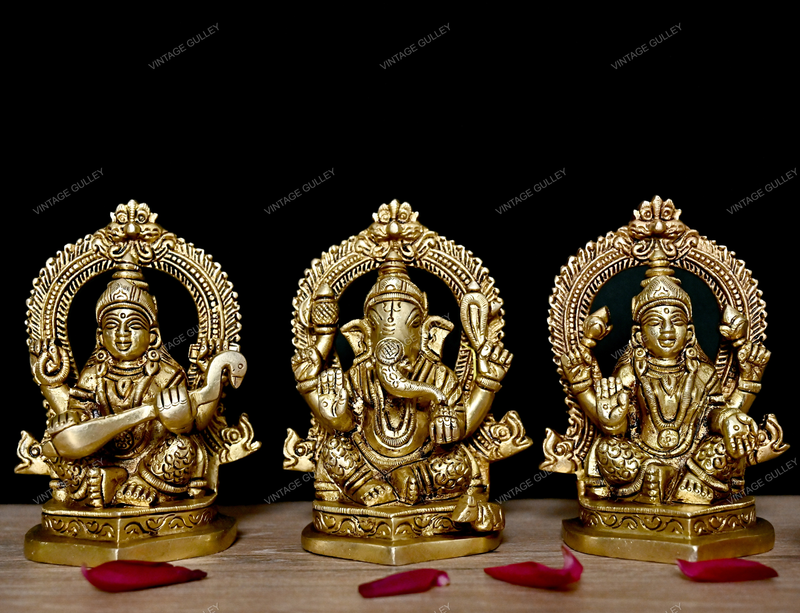 Brass Laxmi Ganesha Saraswati Arch