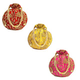 Women's Ethnic Rajasthani Potli Bag - Set of 3 - Red, Pink and Yellow - Vintage Gulley