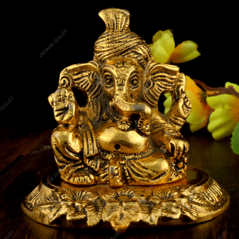 White Metal Golden Oxidized Ganesha
