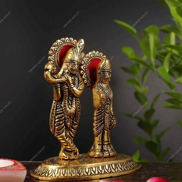 White Metal Golden Oxidized Radha Krishna