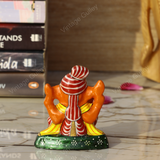 Enameled Metal Pagdi Ganesha Idol - 3 Inches - Orange-Red