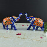 Meenakari Royal Blue-Orange Elephant Set of 2 - Vintage Gulley