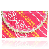 Traditional Rajasthani Gota Fabric Envelope Purse For Women - Pink Yellow White - Vintage Gulley