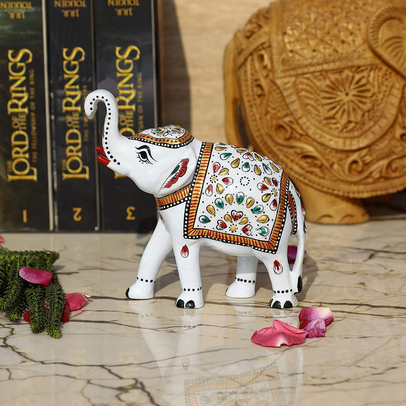 Metal Meenakari Royal White Elephant - 6 Inches - Vintage Gulley