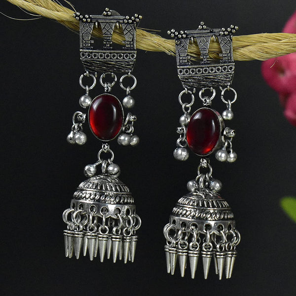 Oxidized Silver Earring With Stone Work - Vintage Gulley
